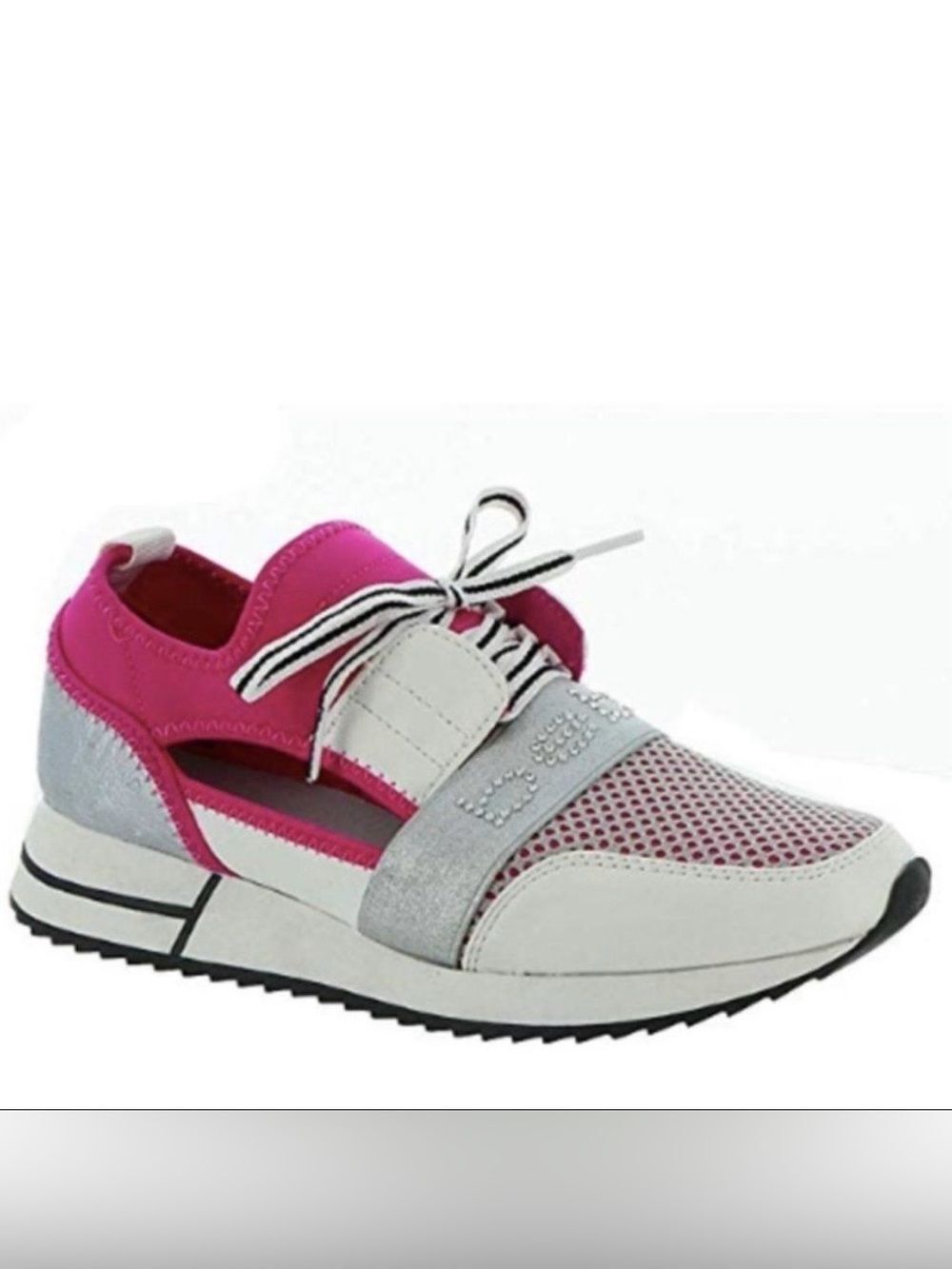 NWT in Box Sz 8 Bebe Sport Pink Brienna Rhinestones Silver Fashion Sneakers